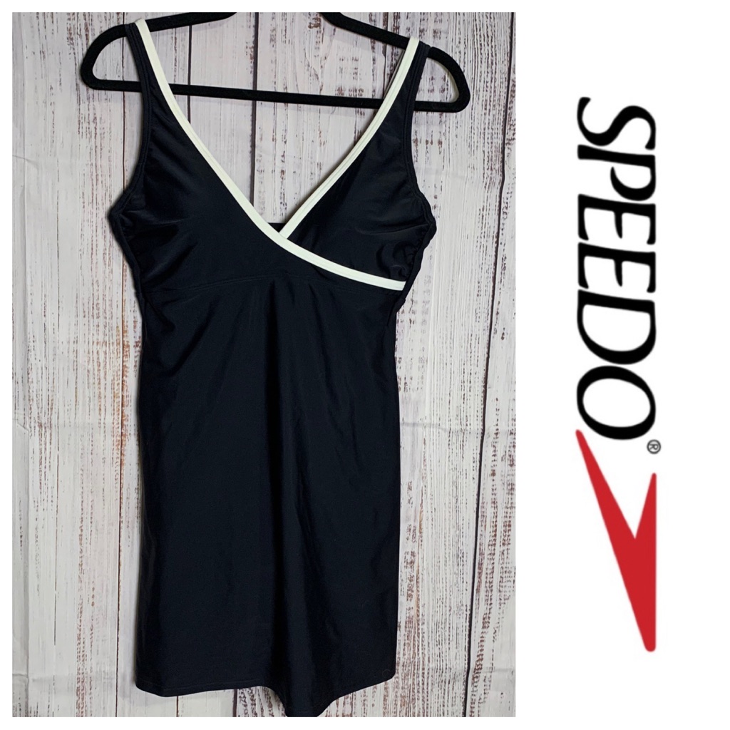 Black Piped Swim Dress { Speedo }